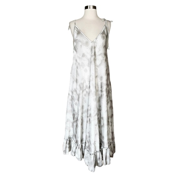 T. ZOVICH Maxi Dress Gray Tie Dye Silver Sleeveless Swing V-Neck Shoulder Ties - Picture 10 of 10
